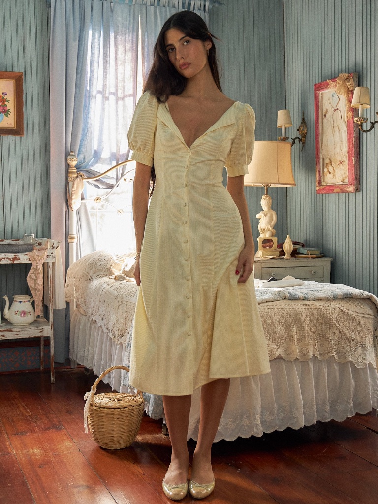 Mirror Palais Tea For Two In Yellow Seersucker- Nwt (Current Retail $695) — image 5 of 8
